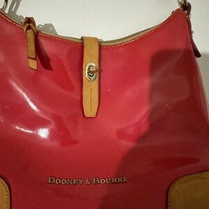 Dooney & Bourke Red and Tan Shoulder Bag with Glossy Finish